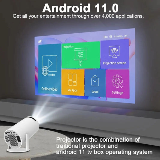 Projecteur Android 4K avec double Wifi6 et 200 ANSI - Allwinner H713, BT5.0, 1280*720P