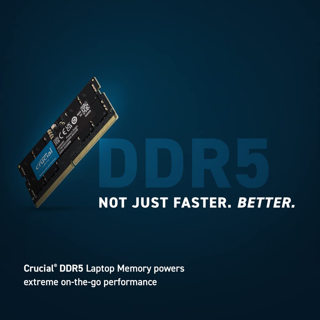 Crucial RAM 16GB DDR5 5600MHz (or 5200MHz/4800MHz) - Laptop compatible (SODIMM)  - CT16G56C46S5