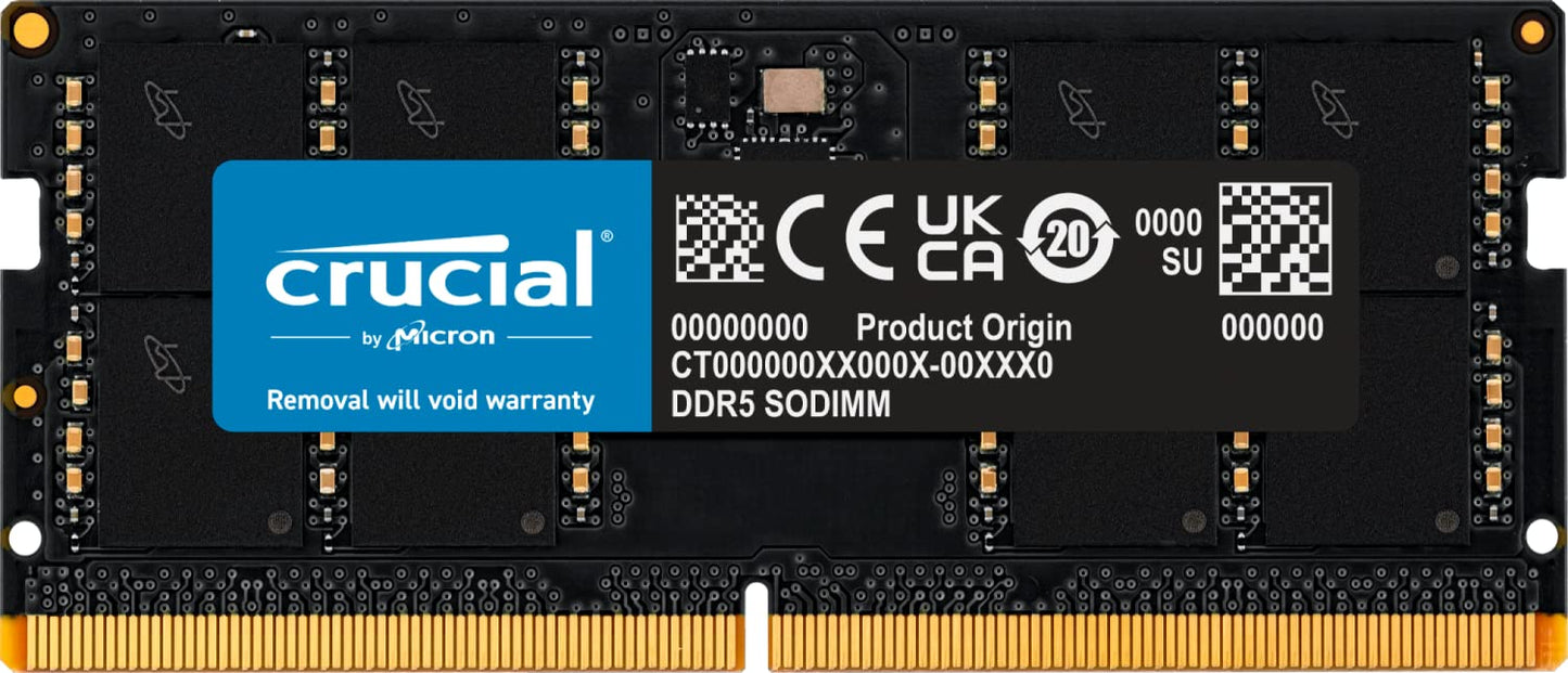 Crucial RAM 16GB DDR5 5600MHz (or 5200MHz/4800MHz) - Laptop compatible (SODIMM)  - CT16G56C46S5
