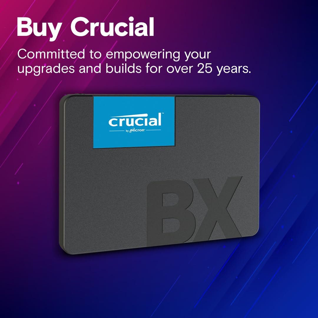 Crucial BX500 SATA SSD 1TB, 2.5" - Up to 540 MB/s, Compatible with Laptop and Desktop (PC) - 3D NAND, Dynamic Write Acceleration - CT1000BX500SSD101