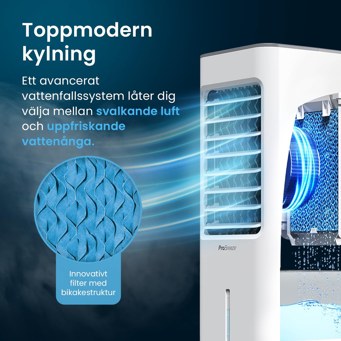 Pro Breeze 5L Portable Air Cooler with 4 Operating Modes, 3 Fan Speeds, LED Display and Remote Control, High Efficiency Evaporative Air Cooler with Built-in Timer and Automatic Oscillation