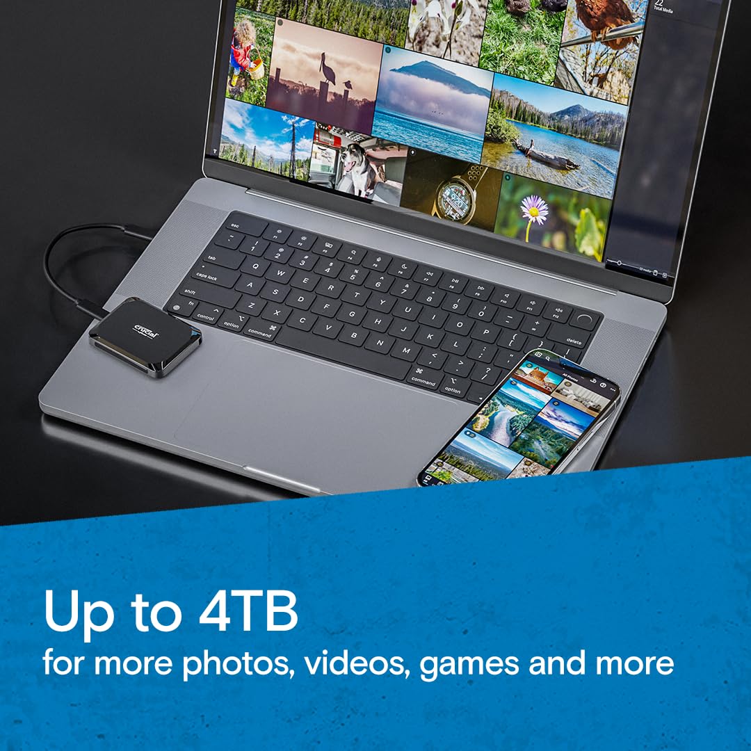 Crucial X9 1TB Portable External SSD - Up to 1050MB/s - Works with PlayStation, Xbox, PC and Mac - USB-C 3.2 - CT1000X9SSD902