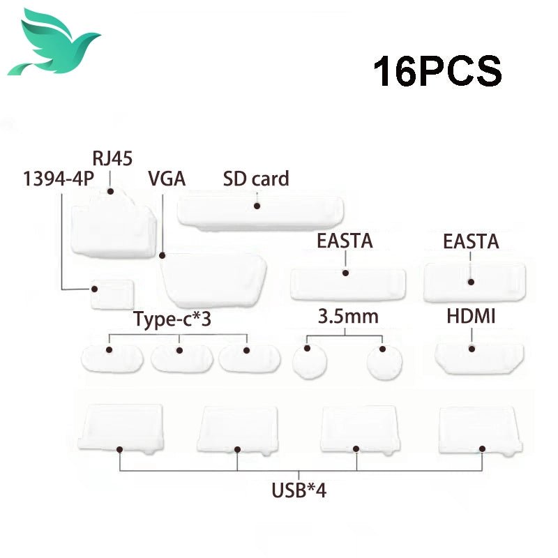 16 - in - 1 Universal Laptop Dust Plug - USB, HDMI, Audio, SD, VGA, Type - C - Swiftwintek