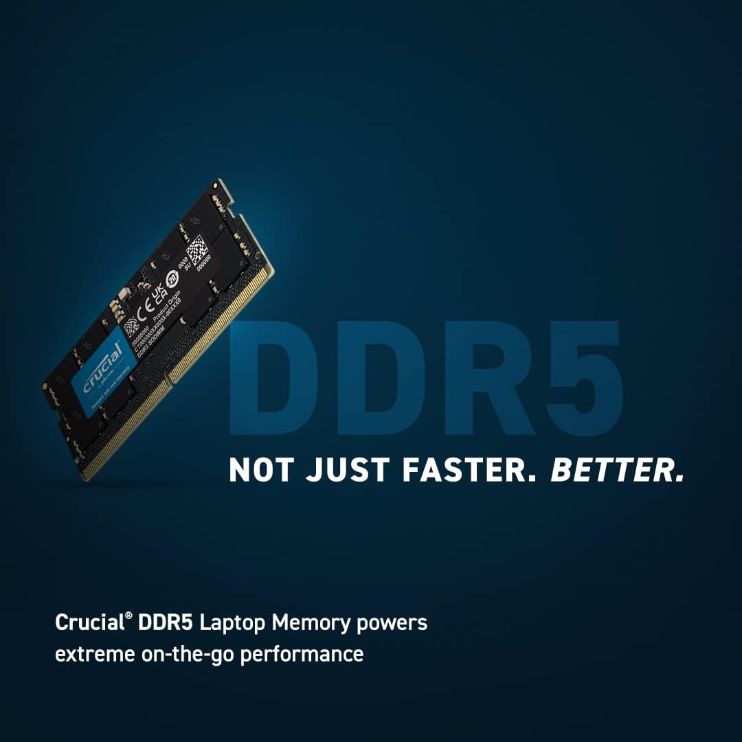 Crucial RAM 16GB DDR5 5600MHz (or 5200MHz/4800MHz) - Laptop compatible (SODIMM)  - CT16G56C46S5