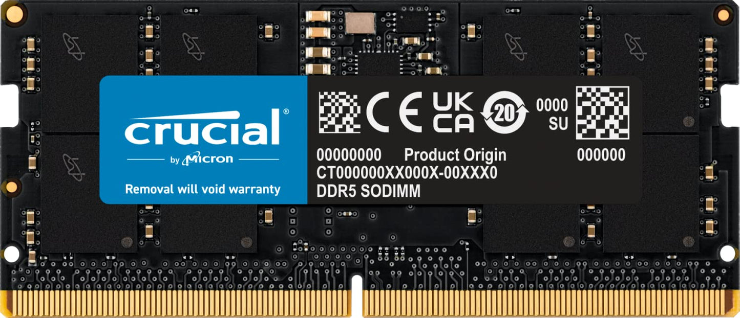 Crucial RAM 16GB DDR5 5600MHz (or 5200MHz/4800MHz) - Laptop compatible (SODIMM)  - CT16G56C46S5