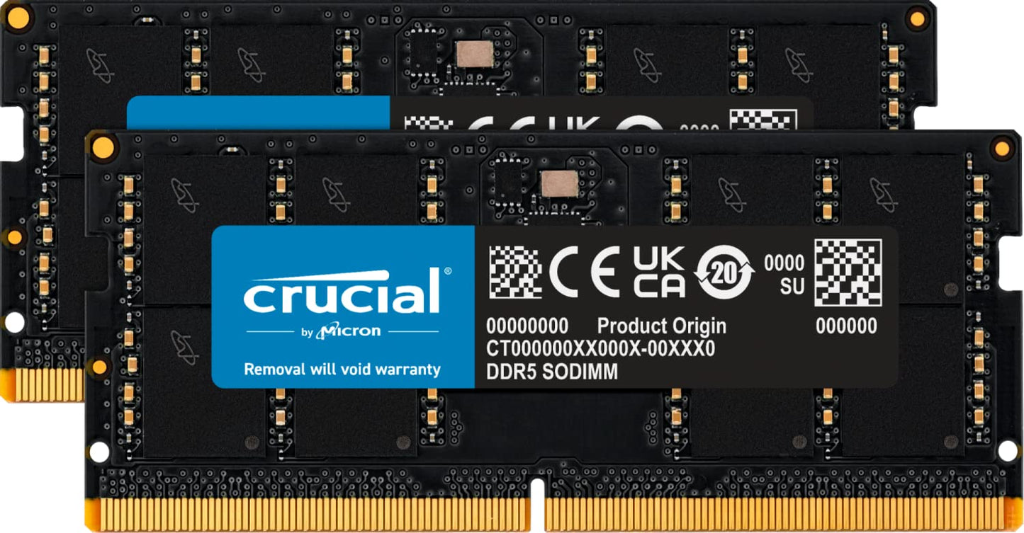 Crucial RAM 16GB DDR5 5600MHz (or 5200MHz/4800MHz) - Laptop compatible (SODIMM)  - CT16G56C46S5
