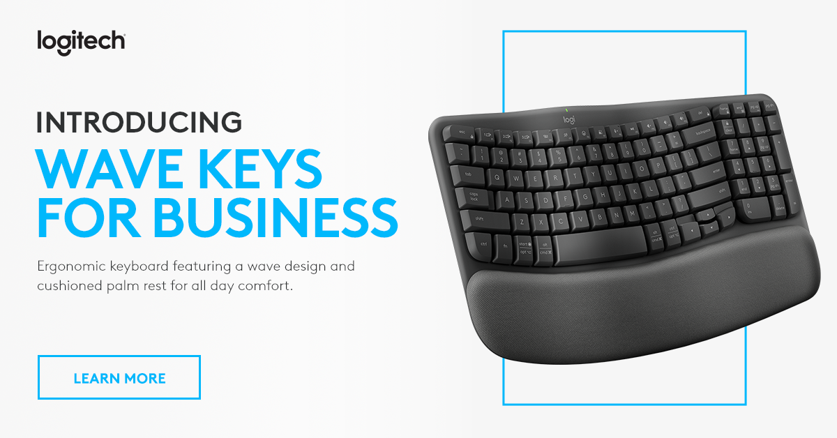 Logitech Wave Keys for Business ergonomic wireless keyboard with cushioned palm rest