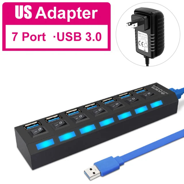 Multi USB Hub 3.0 | USB Splitter with Power Adapter | Swiftwintek