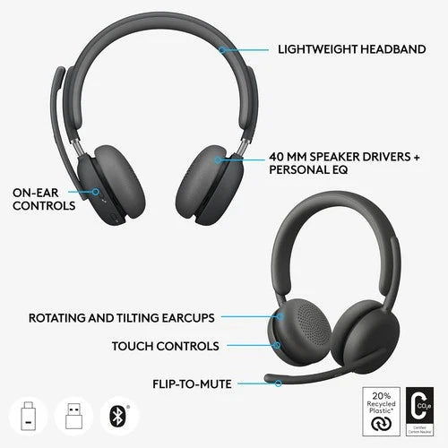 Logitech Zone Wireless 2 UC Wireless Headset (981-001310) – Graphite